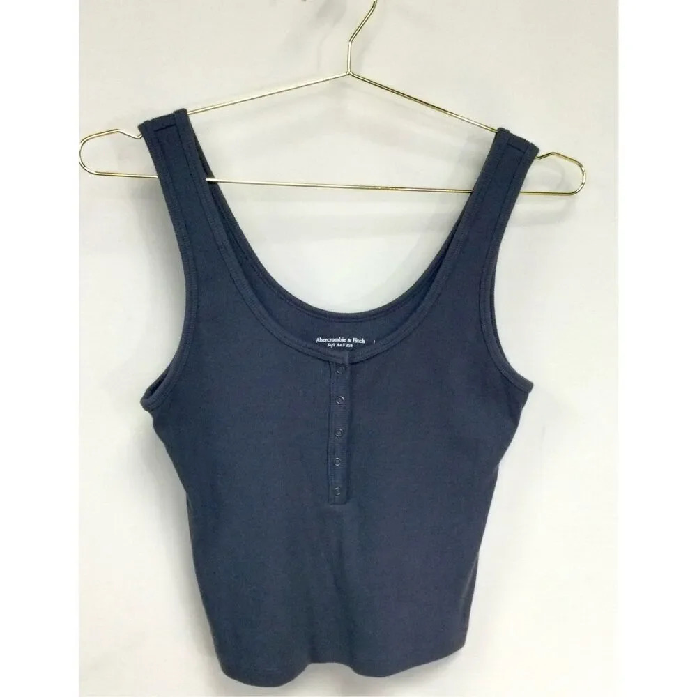 Abercrombie & Fitch Womens dark Gray Ribbed Henley Cropped Tank‎ Top Large